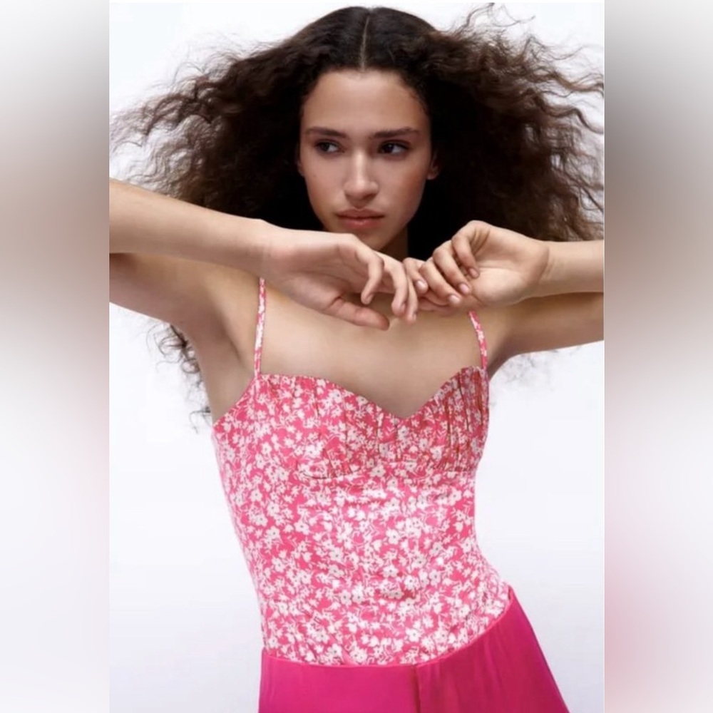NWT Zara Pink Floral Corset Bodysuit